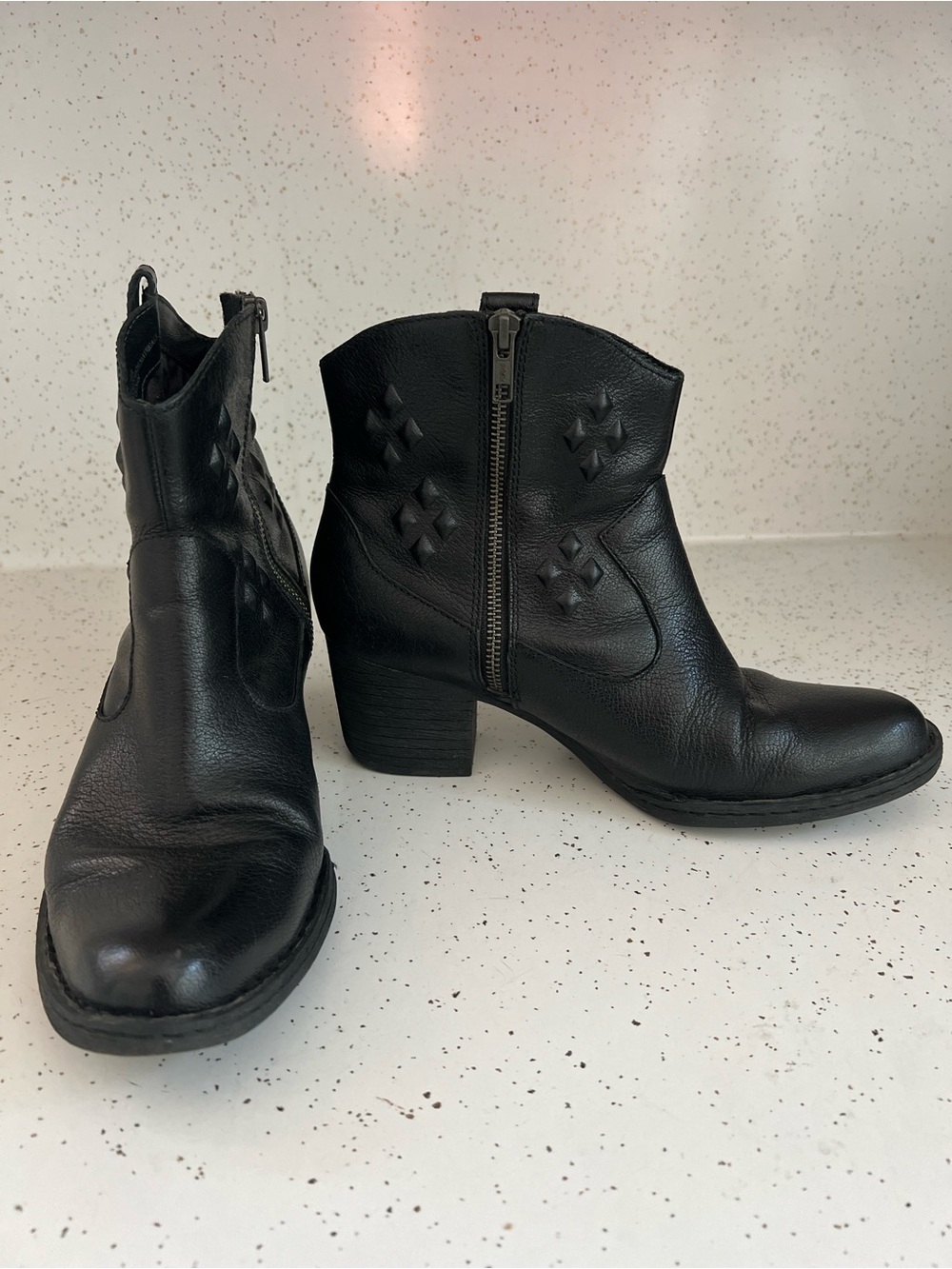 Black Western Style Leather Ankle Boots